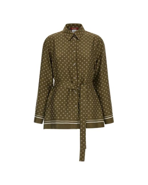 Max Mara Green Printed Belted Shirt