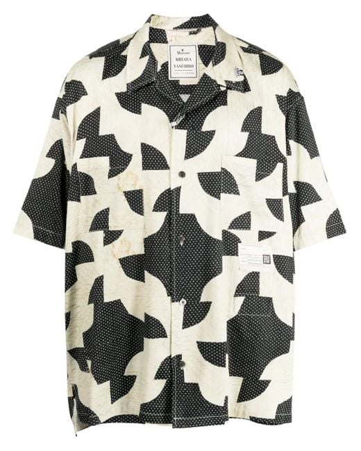 Maison Mihara Yasuhiro Gray Patchwork-Pattern Cuban-Collar Shirt for men