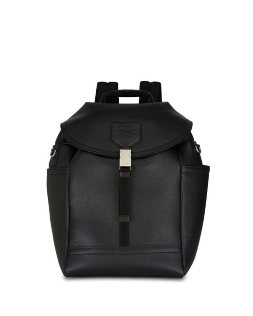 Etro Black Medium Pegaso Leather Backpack for men