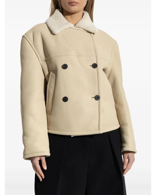 Jacquemus Natural Double-Breasted Shearling Jacket