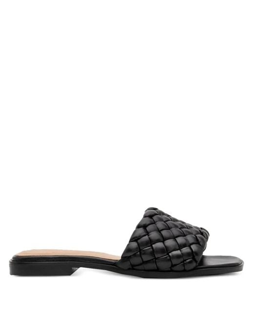 Flattered Black Minou Woven-Leather Flat Sandals