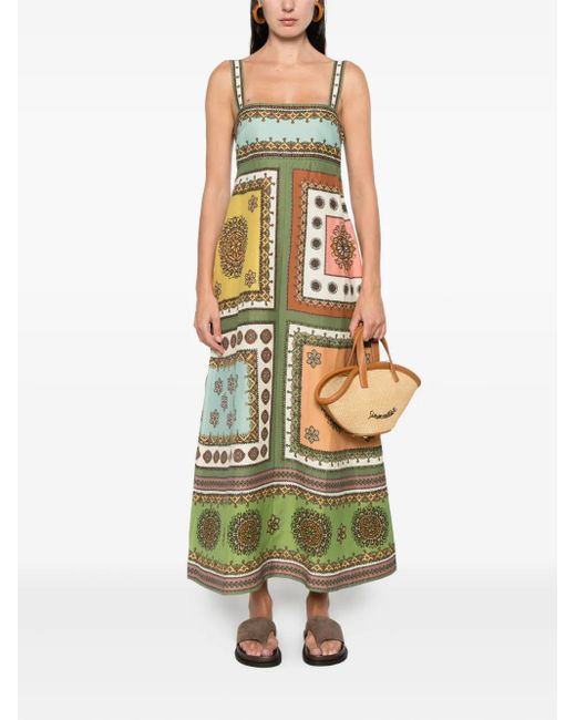 ALÉMAIS Metallic Contina Square-Neck Midi Dress