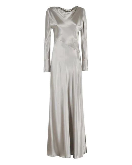 Alberta Ferretti Gray Long Satin Dress With Bias-Cut Fabric
