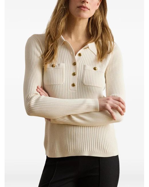 Ralph Lauren White Rib-Knit Long-Sleeve Sweater