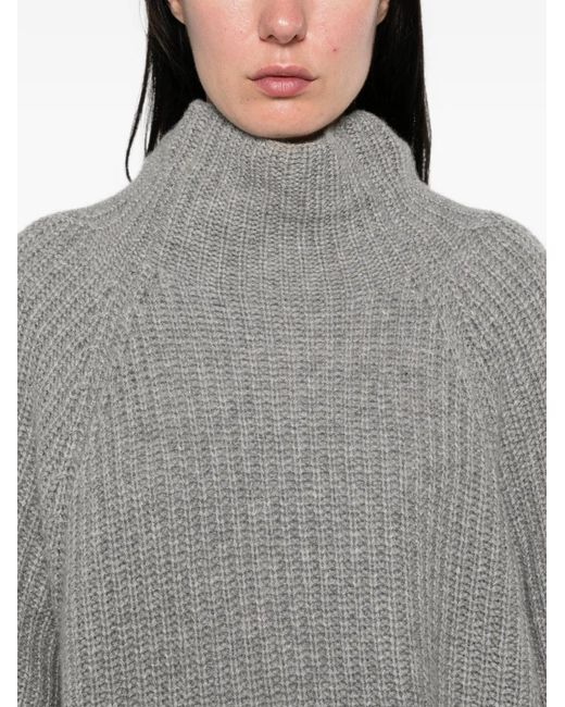 EMERSON RENALDI Gray Ribbed-Knit Raglan-Sleeve Sweater