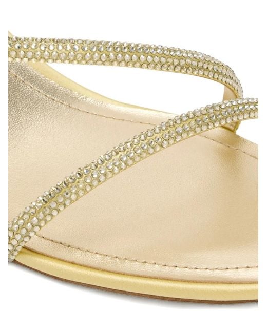 Rene Caovilla Metallic Cleo Embellished-Strap Kitten-Heel Sandals