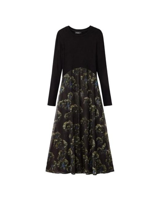 Desigual Black X M. Christian Lacroix Floral-Print Ribbed-Knit Midi Dress