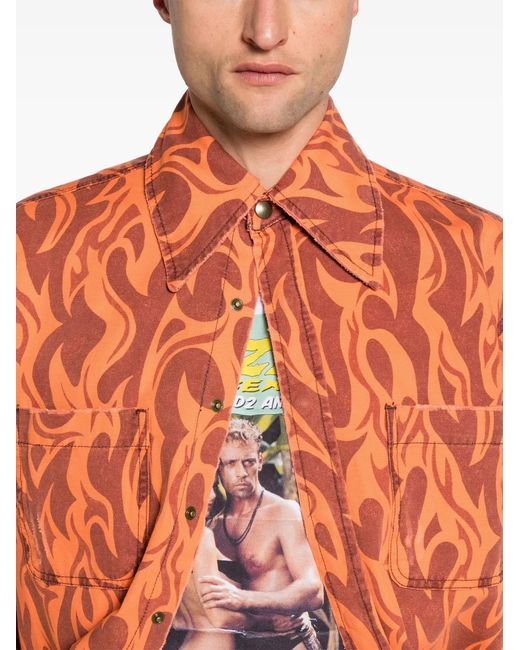 ERL Orange Flame-Print Canvas Shirt Jacket