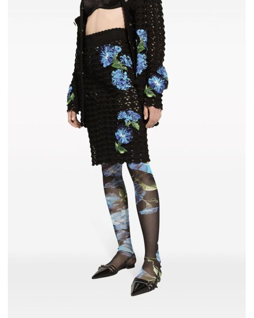 Dolce & Gabbana Black Campanula Floral-pattern Crochet Skirt