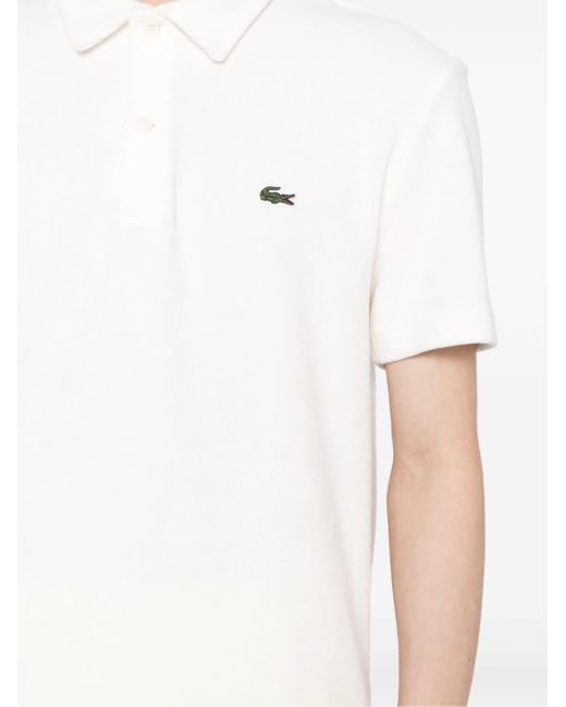 Lacoste White Logo-Appliqué Velvet Polo Shirt for men