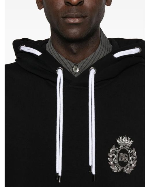 Dolce & Gabbana Black Embroidered Hoodie for men