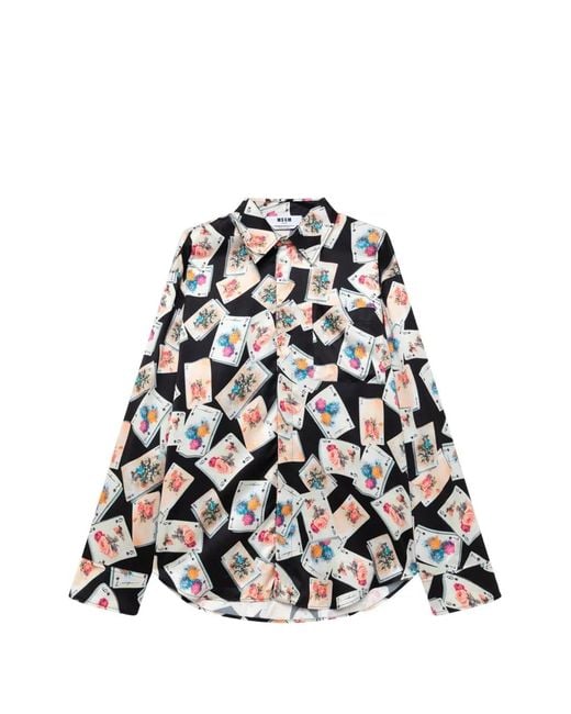 MSGM White Playing-Card-Print Button-Down Shirt for men