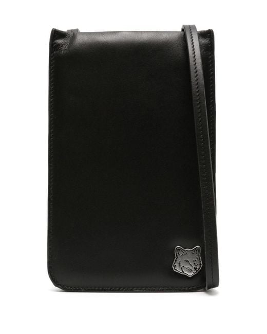 Maison Kitsuné Black Fox Head Leather Messenger Bag for men