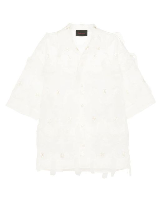 Simone Rocha White Neutral Floral-embroidered Tulle Shirt for men