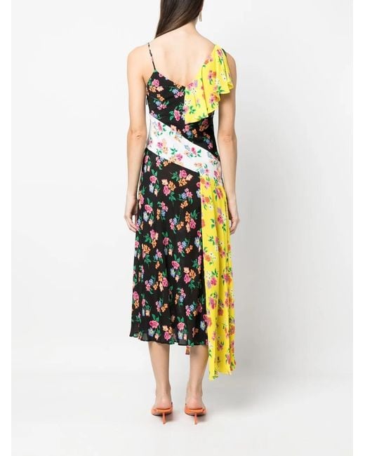 MSGM Black Floral-Print Asymmetric Dress