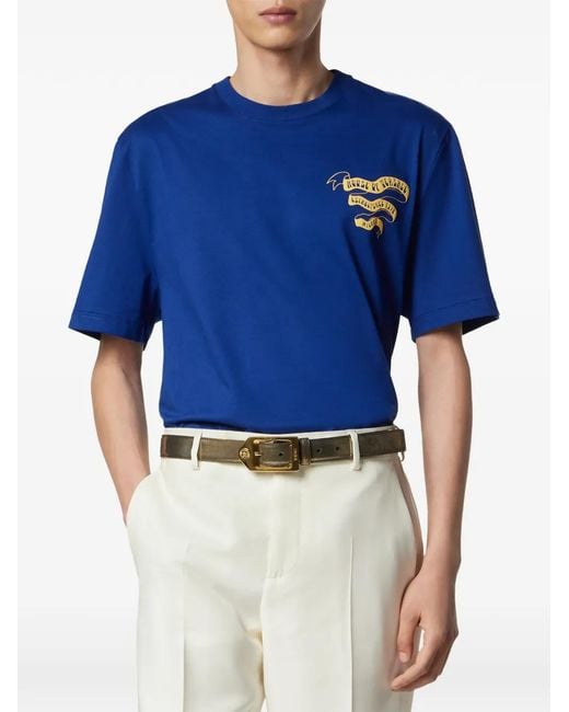 Versace Blue Medusa Totem Graphic-Print T-Shirt for men
