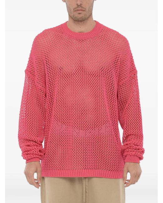 Ramael Pink Openwork Crew-Neck Sweater for men