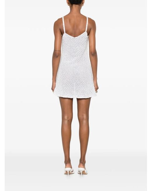 GIUSEPPE DI MORABITO White Pearl-Embellished Crochet-Knit Mini Dress