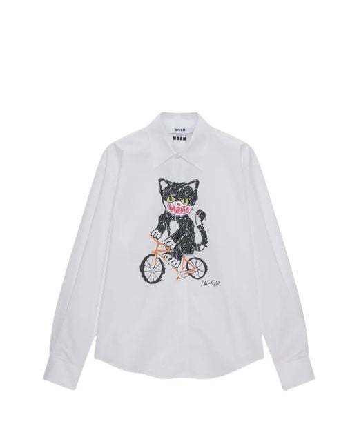 MSGM White Chemise À Imprimé Chats for men