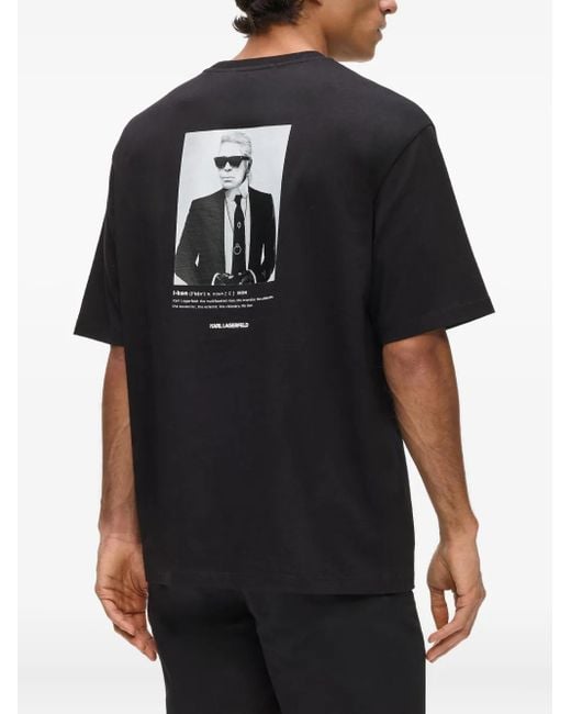 Karl Lagerfeld Black Portrait-Print T-Shirt for men