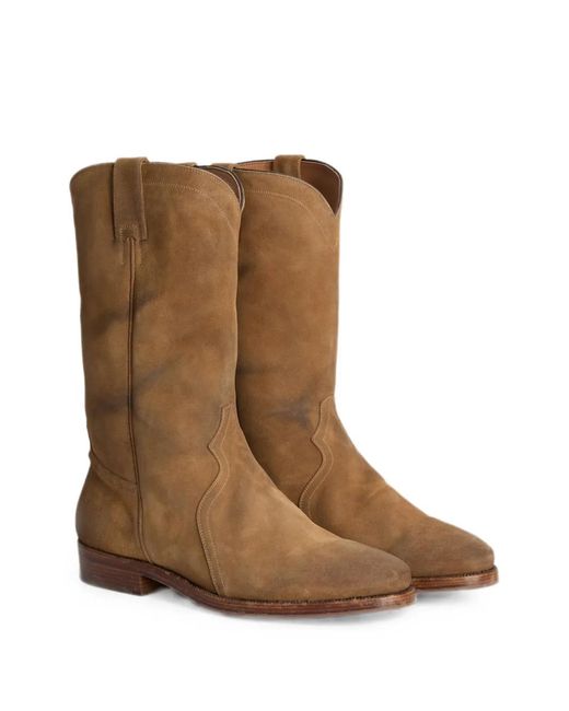 Jil Sander Brown Aged-Effect Round-Toe Boots for men