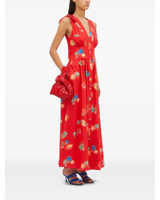 MSGM Red Printed Maxi Dress