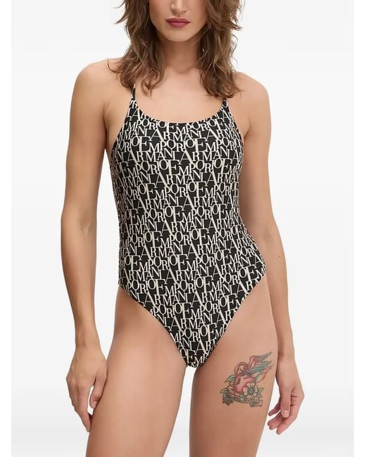 Emporio Armani Black Logo-Print Swimsuit