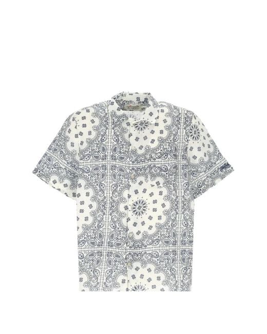 Mc2 Saint Barth Gray Bandana-Print Linen Shirt for men