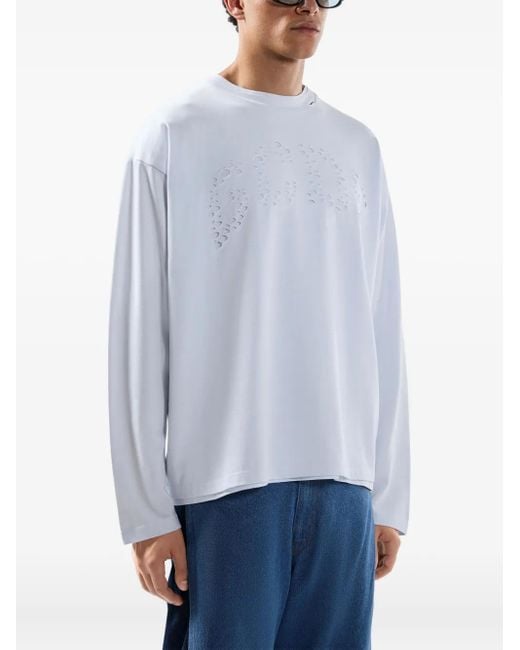 Gcds White Laser Cut-Logo Long-Sleeved T-Shirt for men