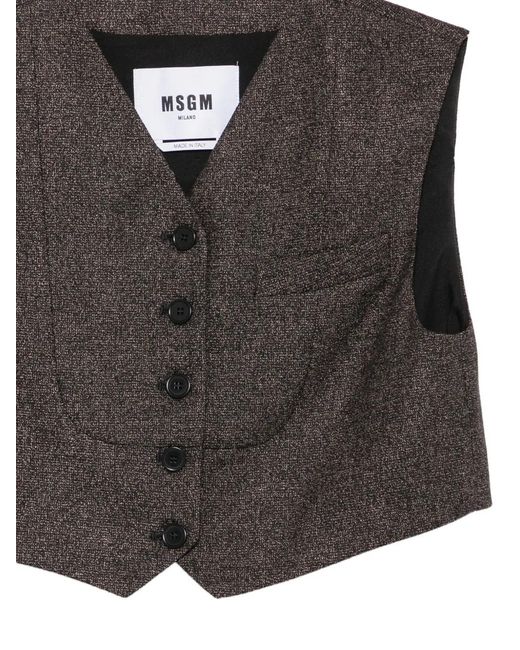 MSGM Black Cropped Button-Up Waistcoat
