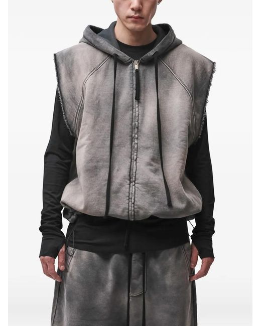 Thom Krom Gray Stone-Wash Hooded Vest for men