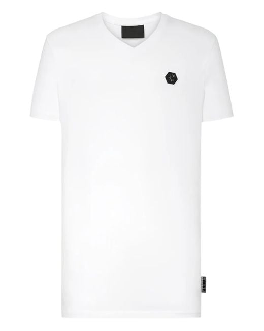 Philipp Plein T-Shirt Met Doodskop En V-Hals in het White voor heren