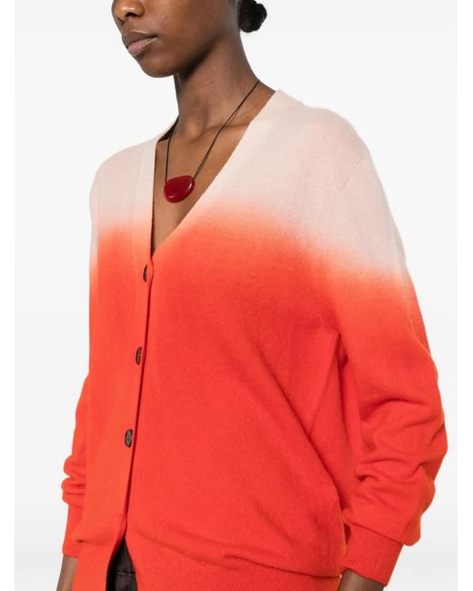 Jil Sander Red V-Neck Gradient Buttoned Cardigan