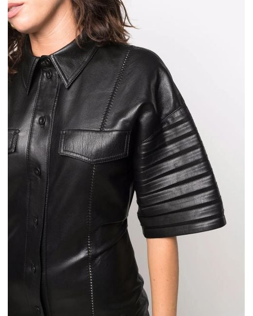 Nanushka Black Faux-Leather Fitted Shirt Dress