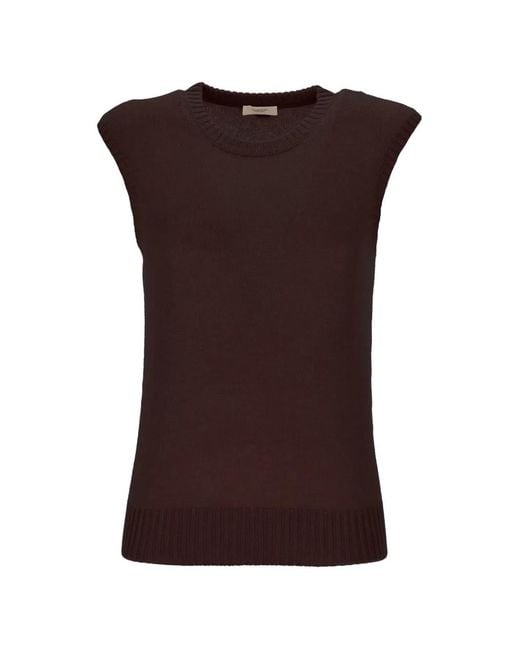Agnona Brown Ribbed-Trim Knitted Top