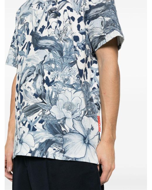 Just Cavalli Blue Floral-print Cotton Polo Shirt for men