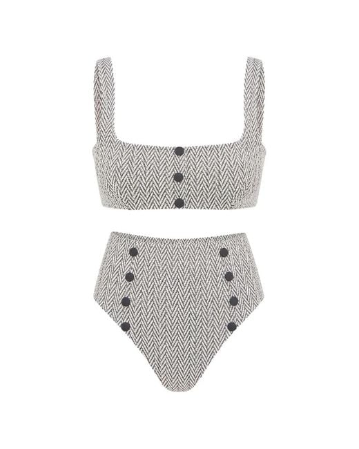 Devon Windsor Gray Malia Herringbone-Pattern Button-Detail Bikini