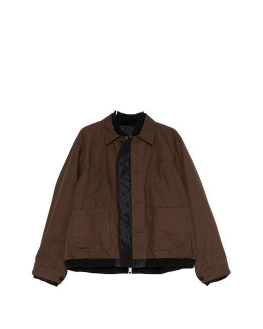 Sacai Brown Layered Button-Fastening Jacket for men