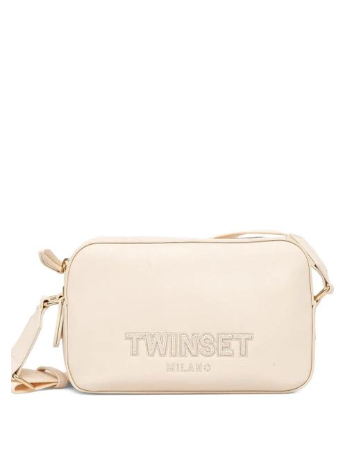 Twinset Natural Logo-Detail Double-Zip Cross Body Bag