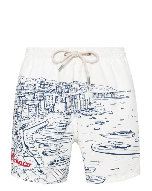 Mc2 Saint Barth White Slogan-embroidered Printed Swim Shorts for men