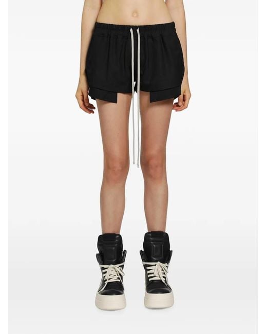Rick Owens Black Tower Fog Boxers Drawstring Wool Shorts
