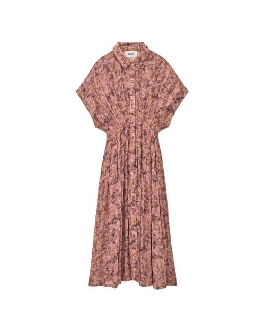 Ba&sh Pink Adena Floral-Print Pleated Midi Dress