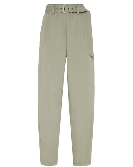 Brunello Cucinelli Green Stretch Cotton Gabardine Baggy Belted Pull On Pants