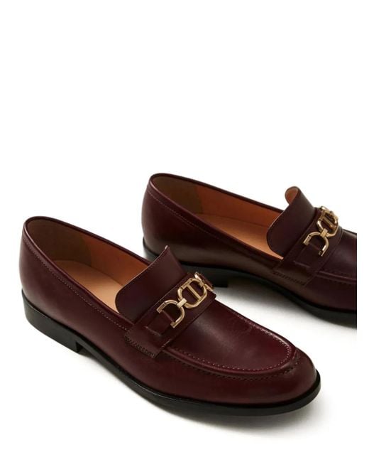Twinset Brown Oval-T Clasp Leather Loafers