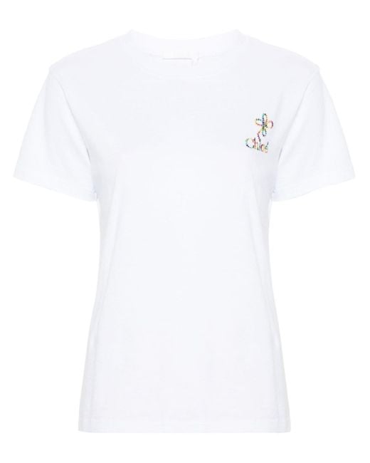 Chloé White T-Shirt mit Logo-Stickerei