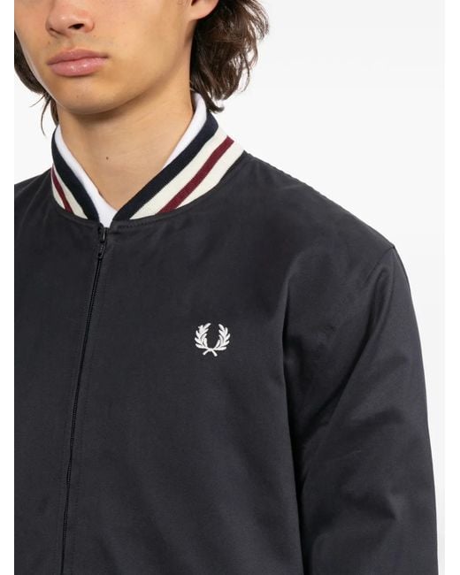 Fred Perry Black Logo-Embroidered Bomber Jacket for men