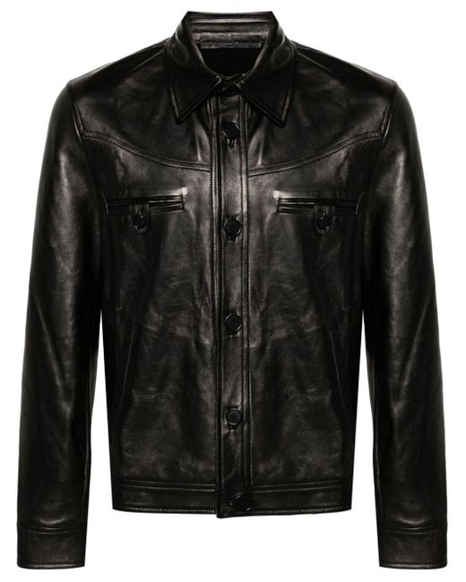 Salvatore Santoro Black Single-breasted Leather Jacket for men