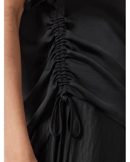 AllSaints Black Leslie Ruched Cowl-Neck Top
