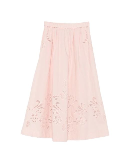 Forte_forte Pink Broderie-Anglaise Cotton Midi Skirt