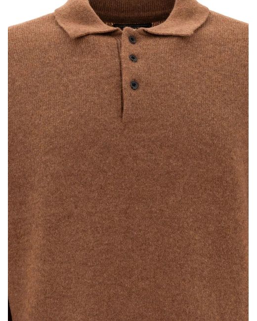 Beams Plus Brown Knitted Polo Shirt for men